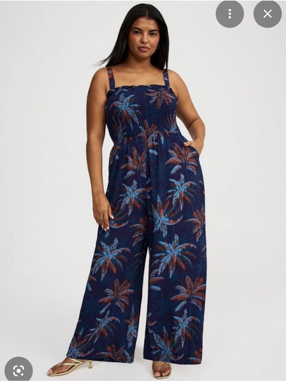 Torrid Blue Palm Tree Tropical Print One-Piece Wide Leg Pockets Jumpsuit NWT